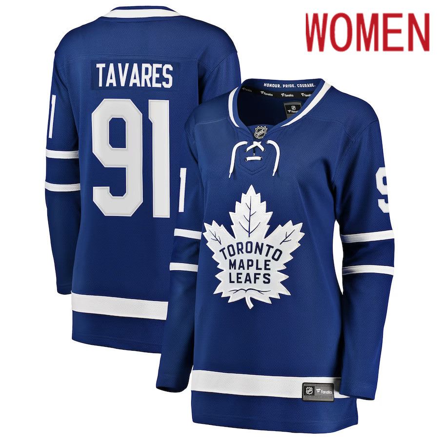 Women Toronto Maple Leafs 91 John Tavares Fanatics Branded Blue Home Breakaway Player NHL Jersey